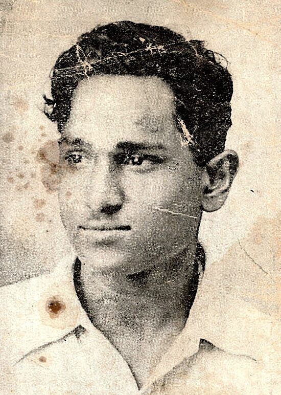 Damaged and stained photograph of Batukeshwar Dutt reproduced from a Lahore Conspiracy Case poster of 9 October 1930.