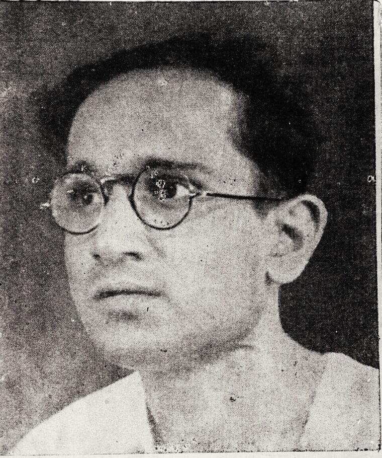 Press portrait of Batukeshwar Dutt in round spectacles, reproduced from a newspaper.